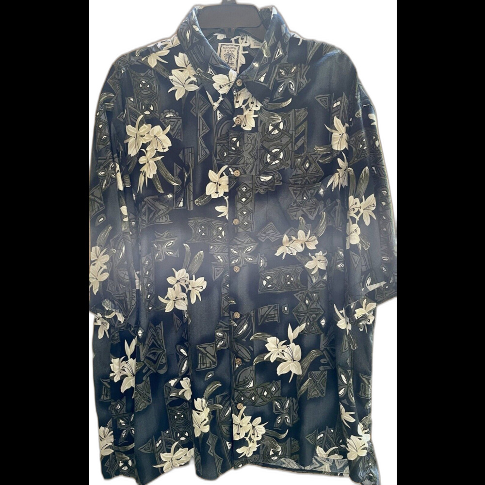 Roundtree York Hawaiian Shirt Menโs Size XL Blue White Floral